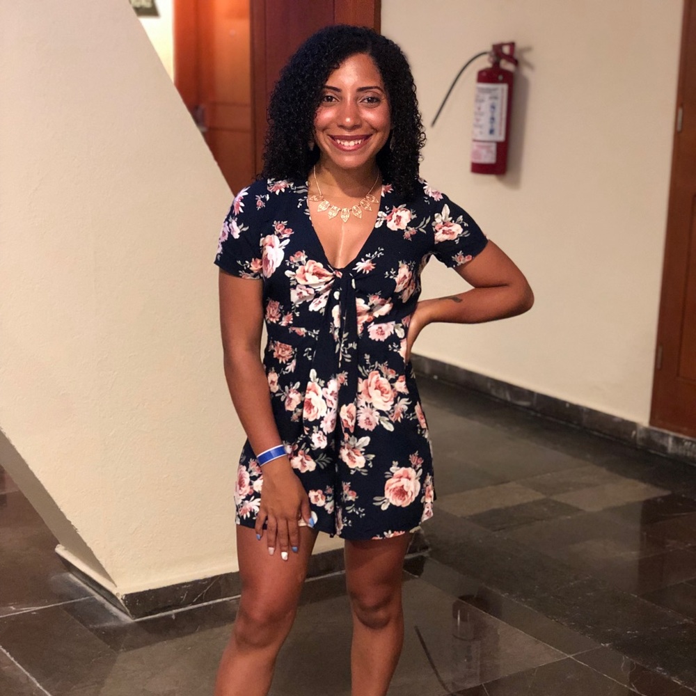 Navy blue with flower tie front romper